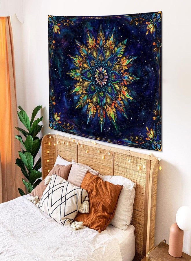 Fowocu Boho Floral Mandala Tapestry for Bedroom Aesthetic Blue Bohemian Colorful Flower Wall Tapestry Purple Hippie Indian Small Tapestries Wall Hanging for Living Room Dorm Decor 40 x 30 Inch - Image 3